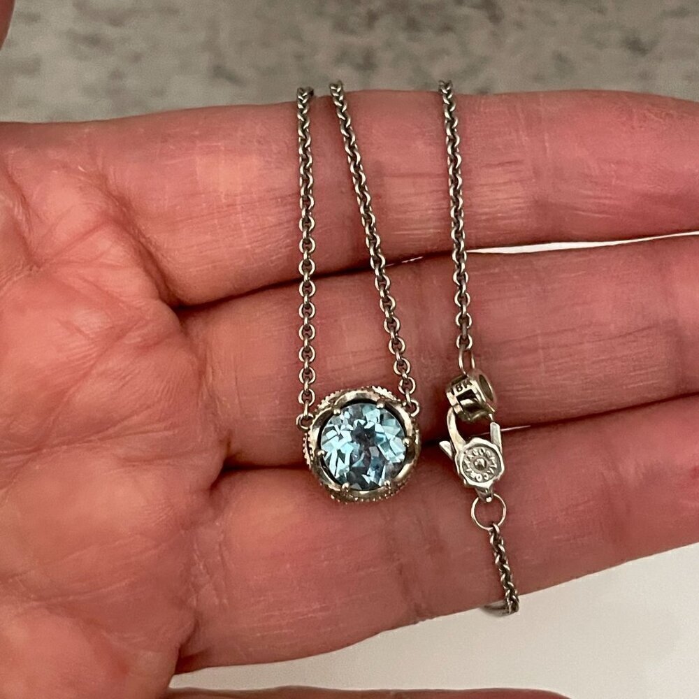 Tacori Sterling Crescent Crown 2CT Swiss Blue Topaz 18K Pendant Necklace 17" - Picture 2 of 7